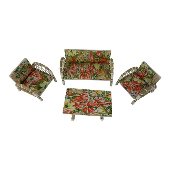 Floral Wicker Barbie Furniture Set - Picture 1 of 6